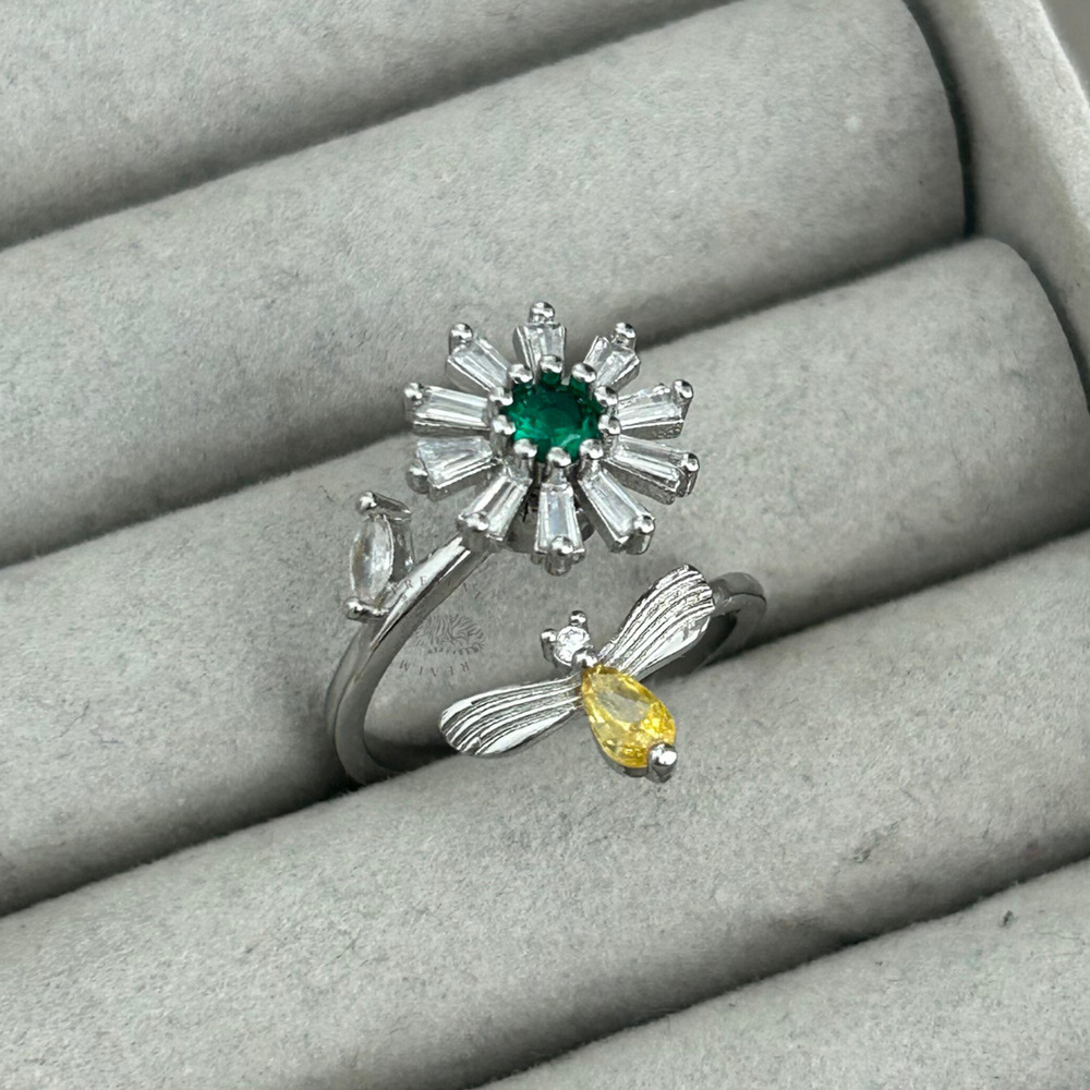Anxiety Fidget Ring Women – Adjustable Spinning Stress Ring – Emerald